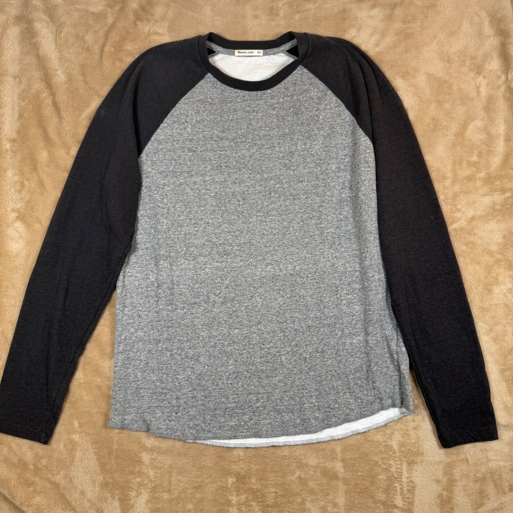 Marine Layer Mens Raglan Baseball Tee Long Sleeve Heather Grey Charcoal M/L